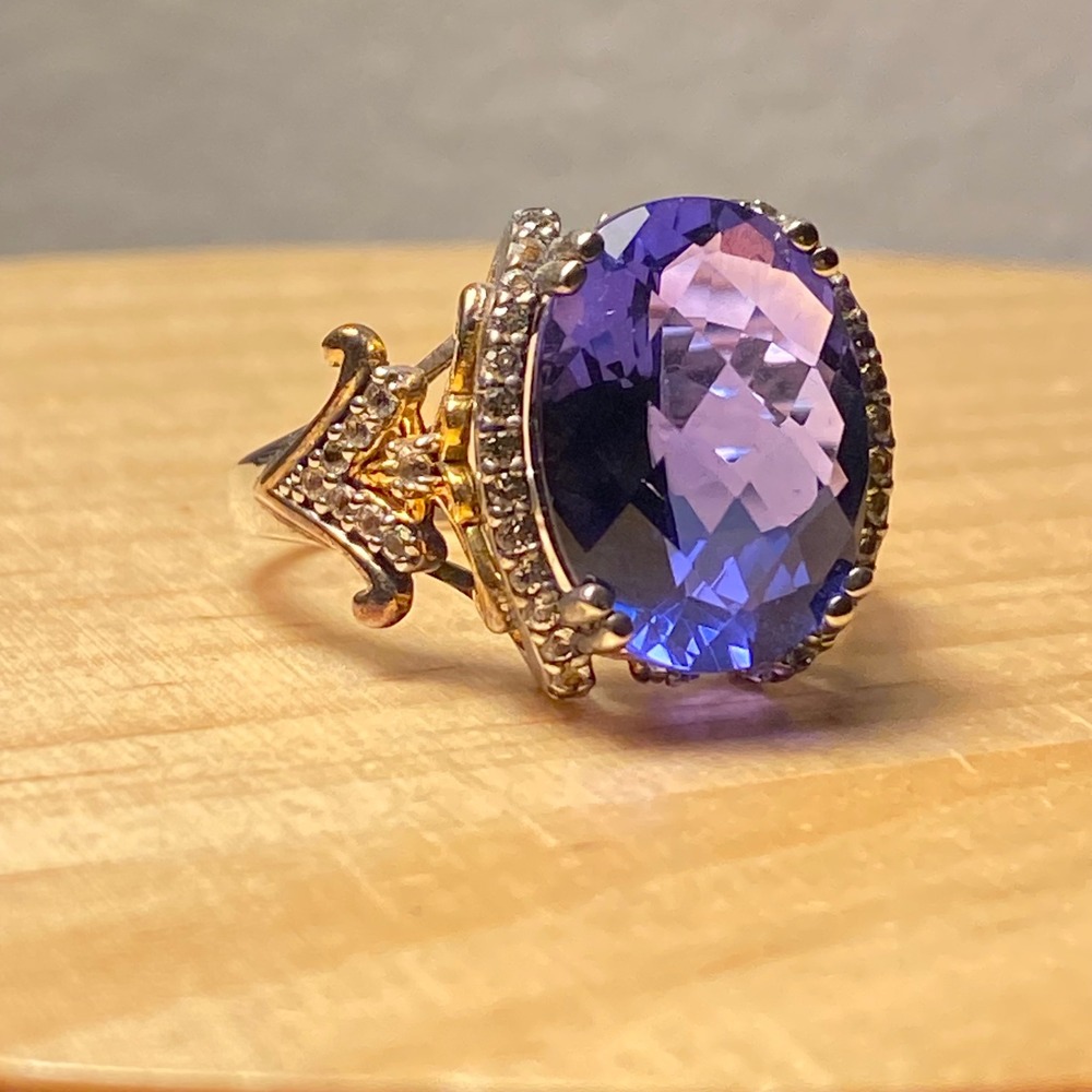 Victoria Wieck 10.58ctw Color Change Fluorite & White Topaz Ring 925 SS‎ Sz 10